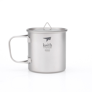 Ti3205 钛折叠单层杯Single-Wall Titanium Mug with Folding Handle and Lid
