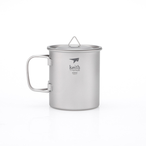Ti3203 钛折叠单层杯 Single-Wall Titanium Mug with  Folding Handle and Lid