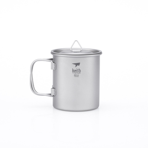 Ti3201  钛折叠单层杯Single-Wall Titanium Mug with Folding Handle and Lid
