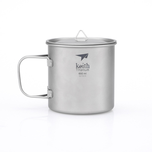 Ti3208 钛折叠单层杯Single-Wall Titanium Mug with Folding Handle and Lid