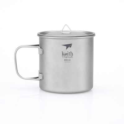 Ti3208 钛折叠单层杯Single-Wall Titanium Mug with Folding Handle and Lid