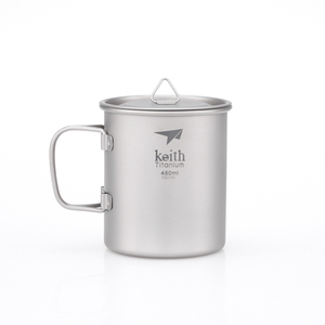 Ti3204  钛折叠单层杯Single-Wall Titanium Mug with Folding Handle and Lid