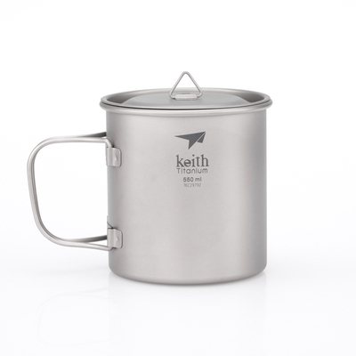 Ti3206  钛折叠单层杯Single-Wall Titanium Mug with Folding Handle and Lid